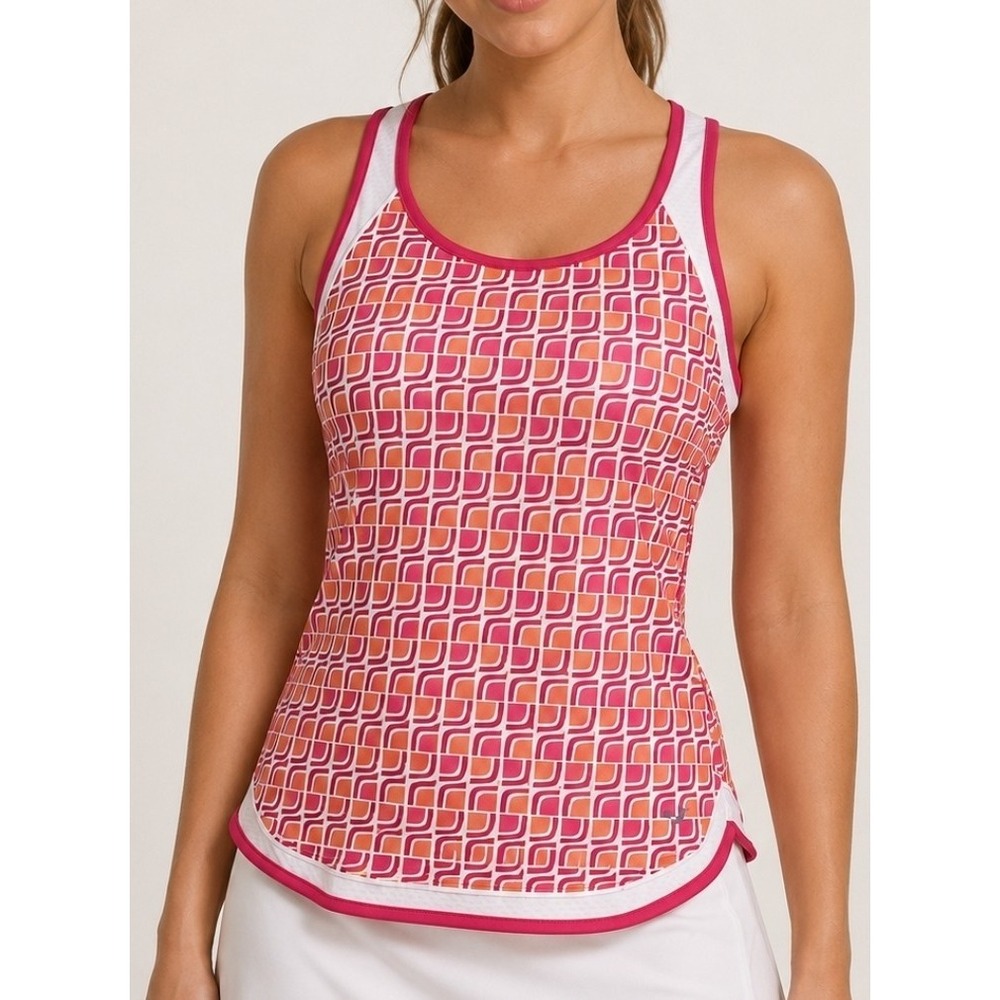 Perry Ellis Grand Slam Tank Pink/Orange Geometric Tennis Pickleball Women Small